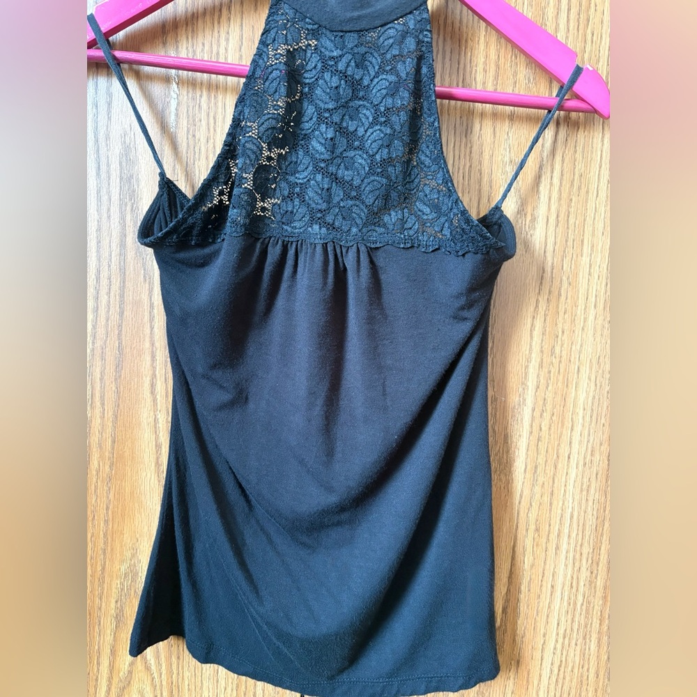 Black Lace Halter Slip Top